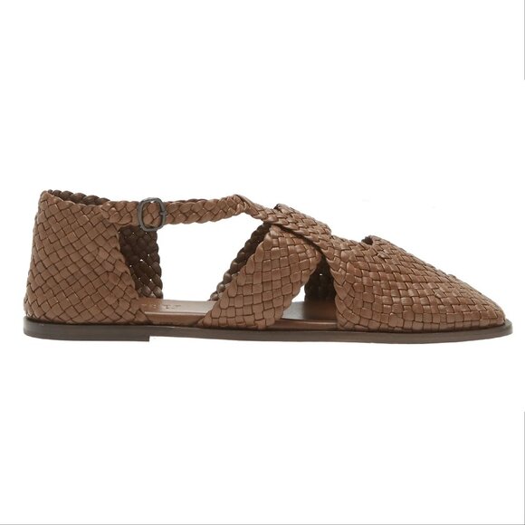HEREU Serra Woven Square Toe Flat Sandals Size 36 5.5 Brown Leather NEW - Picture 3 of 16